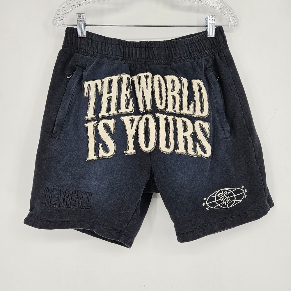 Scarface X Shoe Palace Shorts Mens Medium Black Embroidered Tony Montana Movie